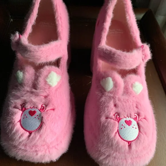 Care Bears Pink Fuzzy Shoes with Pom-Poms - Picture 6 of 6